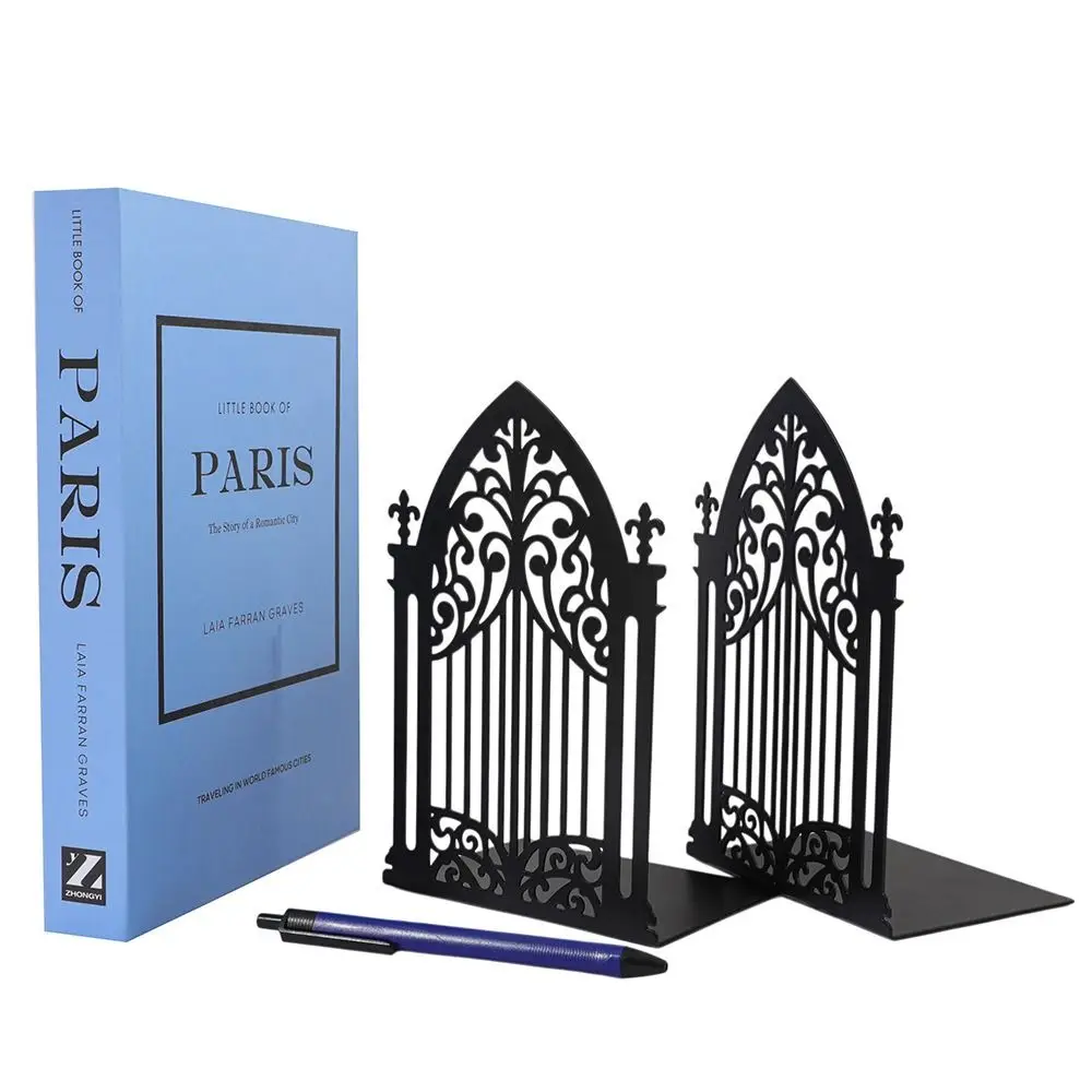 Gothic Students Book Ends Rust Resistant Openwork Design Book Divider Holder Sturdy Freestanding Display Bookshelf Desk Decor