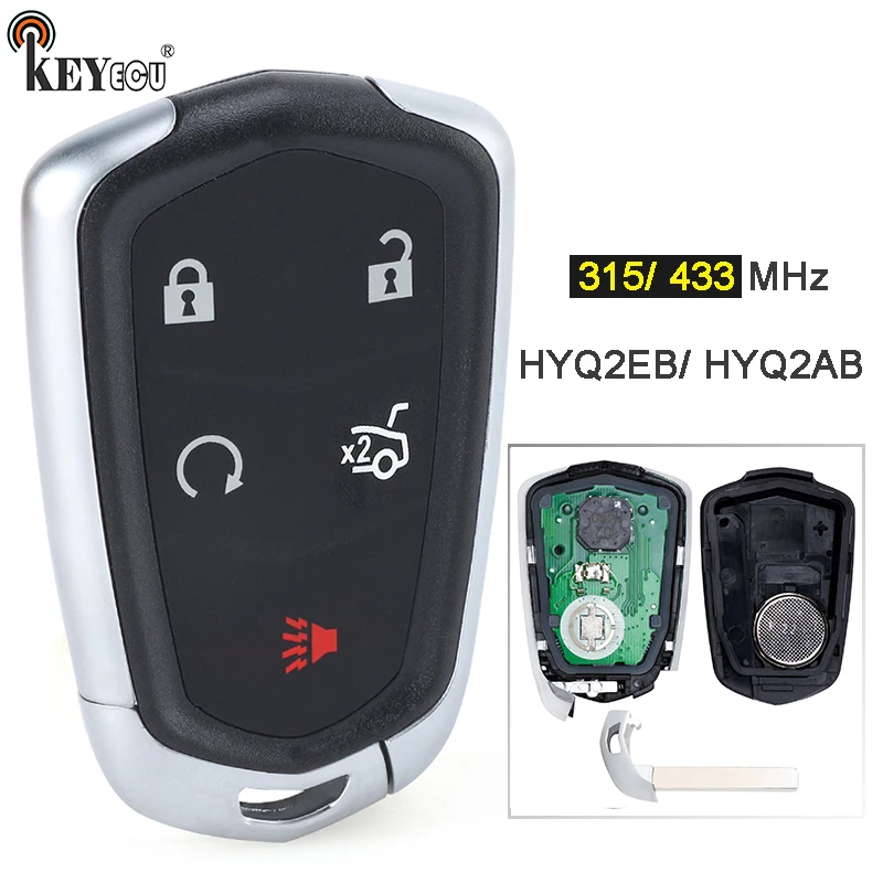 KEYECU 315MHz/ 433MHz HYQ2EB/ HYQ2AB 5 Button Keyless Smart Remote Key Fob for Cadillac CTS ATS XTS XT4 XT5 CT6 2014-2020