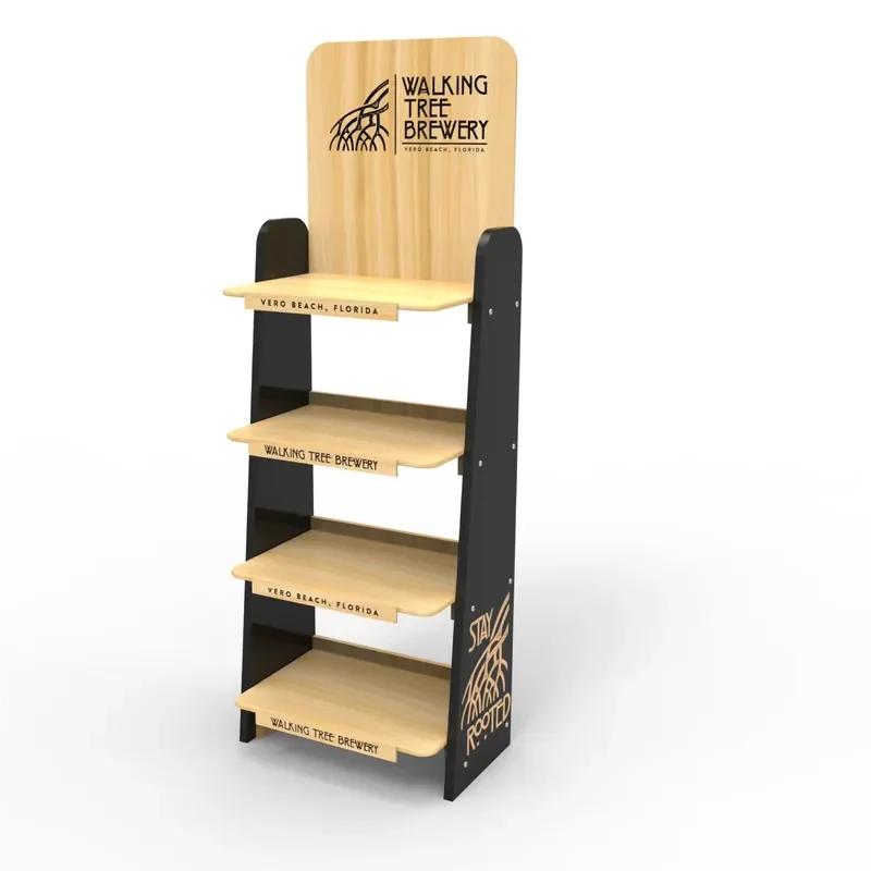 Customizable store wooden display shelves for displaying beer laminated shelves