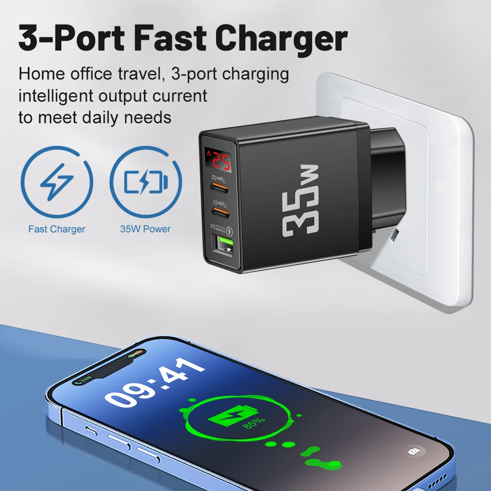 35W Dual PD Port USB Fast Charger Type C Mobile Phone Adapter Quick Charge Wall Charger For iPhone 15 14 Xiaomi Samsung Oneplus