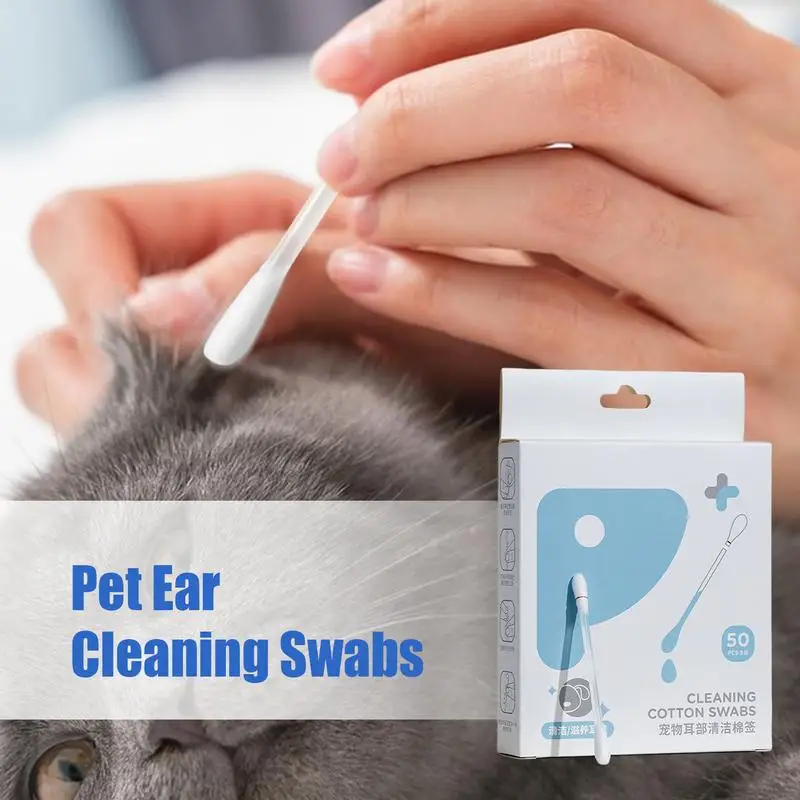 Dog Ear Cotton Swabs 2-in-1 Cat Cleaner Swabs Multipurpose Pet Cotton Swabs 50PCS Portable Ear Cleaning Liquid Swabs For Daily