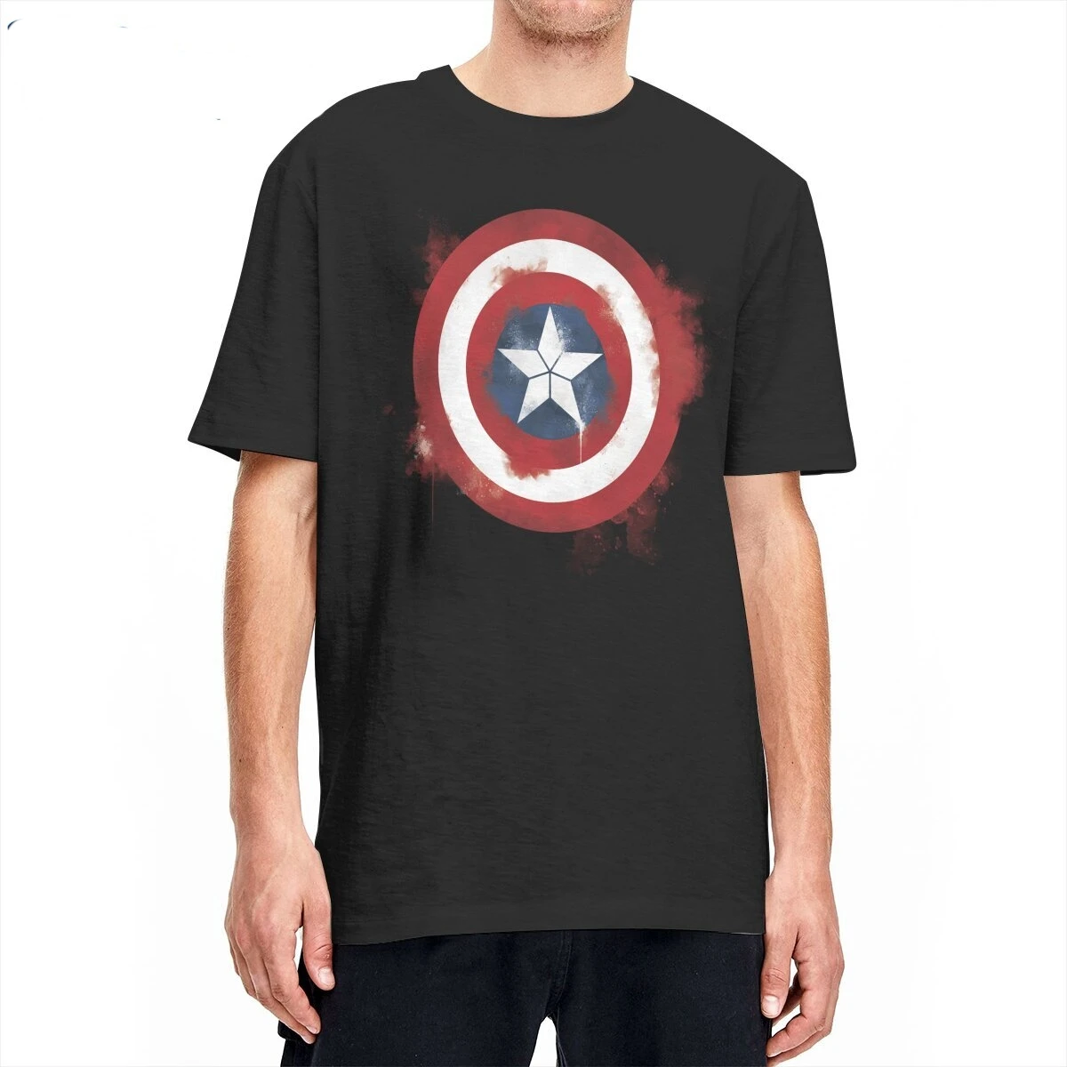  Captain Spray Painted Men's T Shirt  Leisure Tees Short Sleeve Round Collar T-Shirt 100% Cotton Printed Clothes