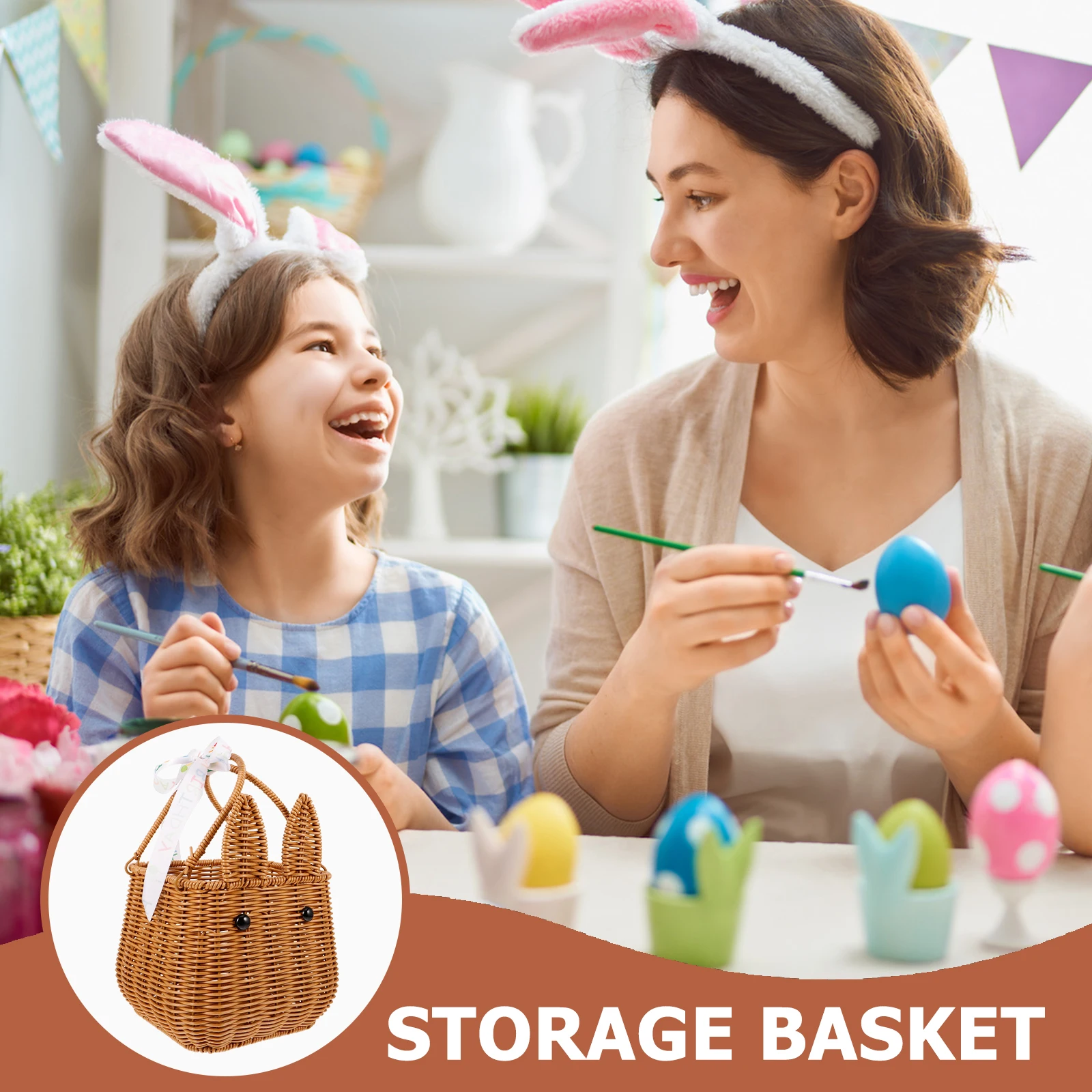 

Handheld Rabbit Woven Flower Storage Gift Picnic Basket Portable Decor Basket For Easter Candies Pp Iron Material Kitchen