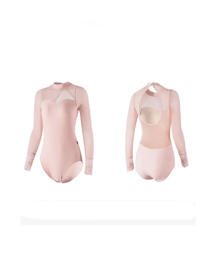 Traje de gimnasio de malla con cuello levantado para mujer, leotardos para adultos, vestido de baile, ropa moldeadora, Ballet, ejercicio, gimnasia, baile, leotardo