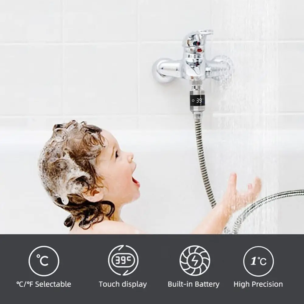 

LED Digital Display Water Temperature Monitor Silvery Multifunctional Shower Water Thermometer ABS High-precision