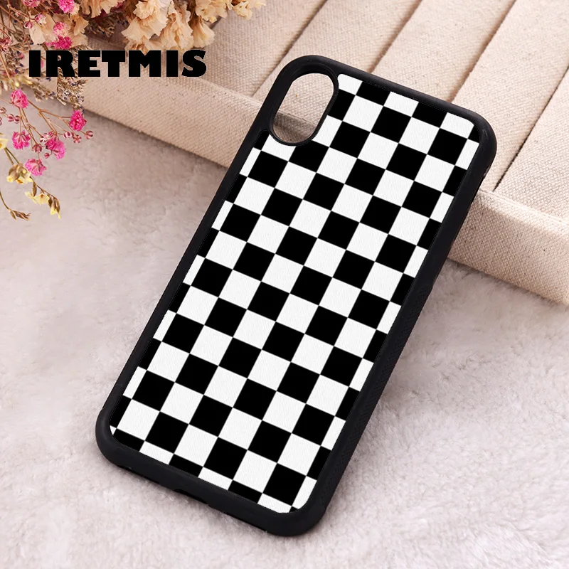 Iretmis phone cover cases for iphone 6 6S 7 8 Plus X Xs Max XR 11 12 13 MINI 14 15 Pro Silicone TPU Black Checkers