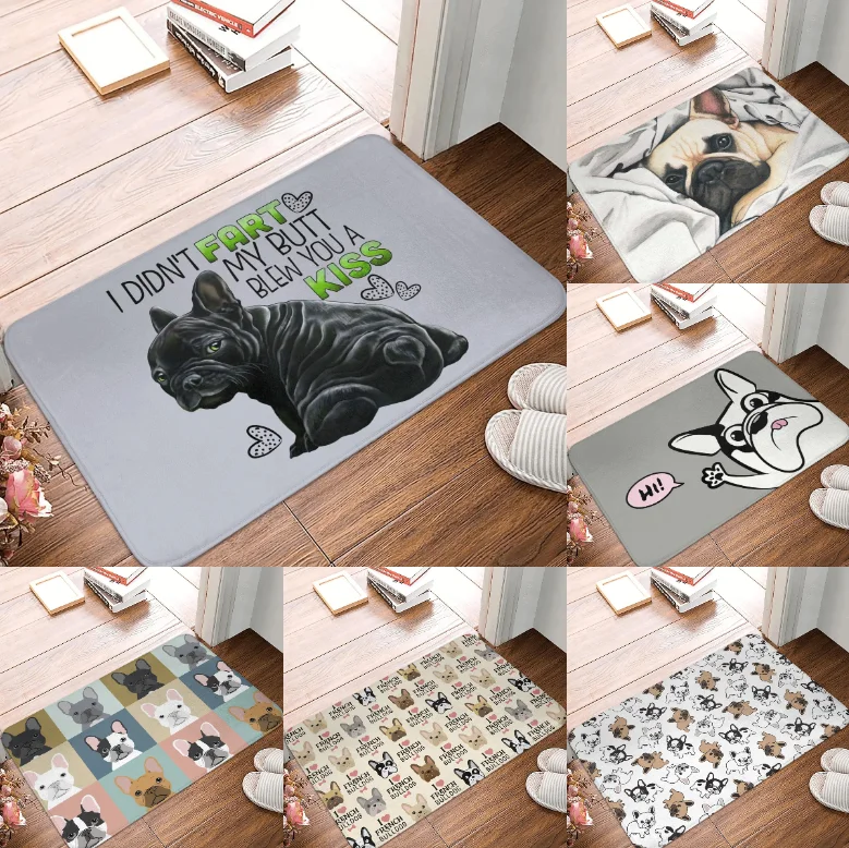 Pop Art Style Carpet  French Bulldog Face Door Mat  Anti Slip French Dog Pet Gift  Kitchen  Bedroom Entrance  Garden Carpet