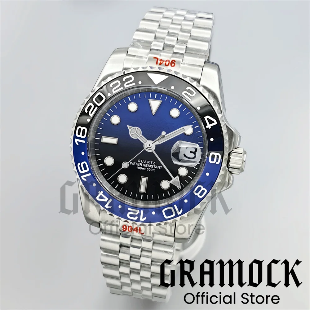 مخصص الرجال 40 مللي متر GMT ساعات آلية الأخضر Sunberst الهاتفي اليوبيل الصلب ساعة للرجال الياقوت الزجاج مقاوم للماء Reloj Hombre