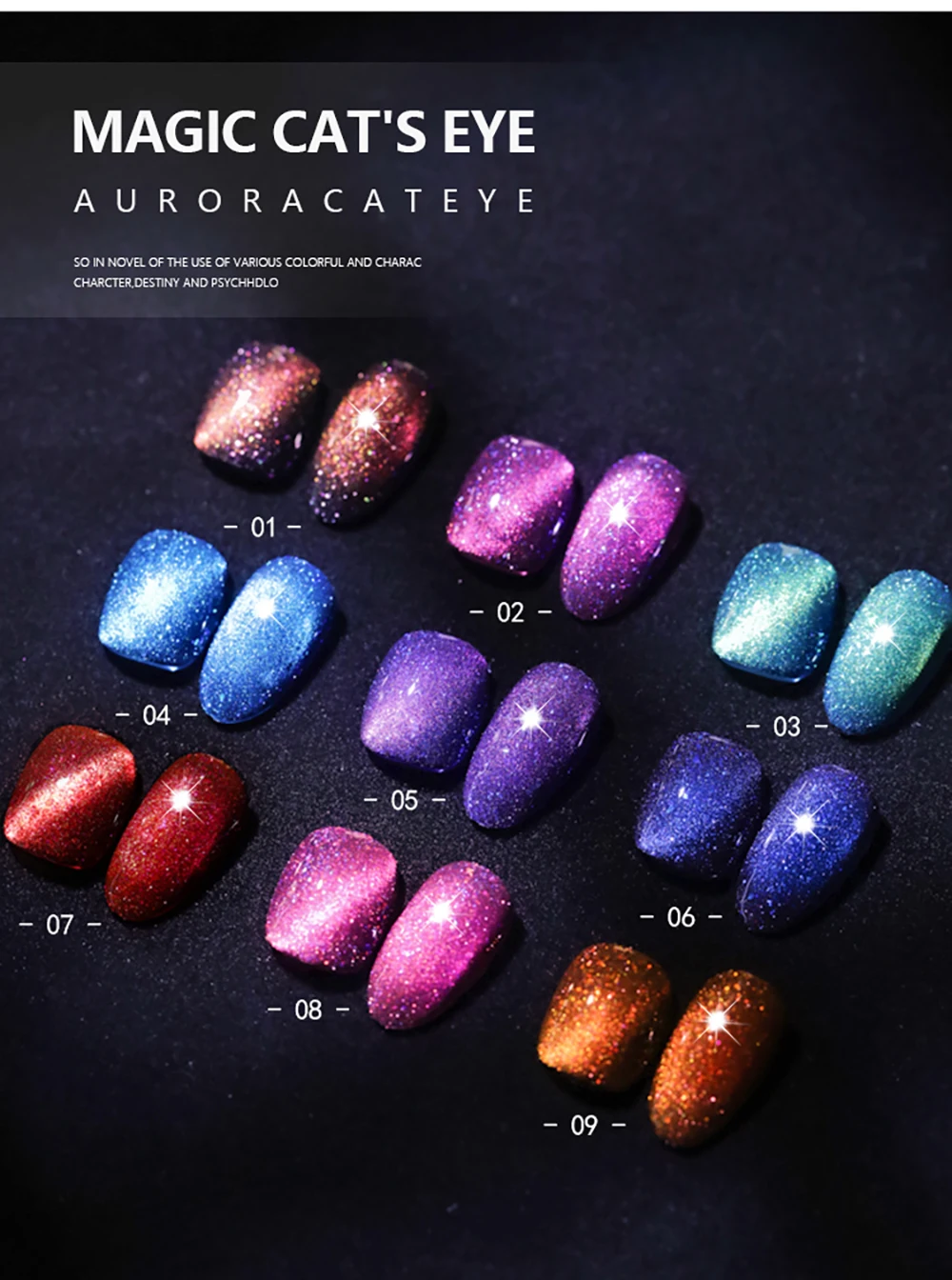 Vendeeni 9 Farben/Set Glitzernder Laser-Katzenaugen-Gel-Nagellack mit Diamant-Effekt, Glänzender Galaxy Magnetischer UV-Soak-Off Gel-Lack – Detail 3