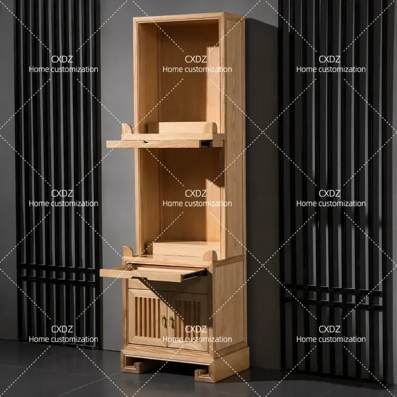 Three-layer solid wood Buddhist niche vertical cabinet, double-layer shrine Buddhist cabinet, God of Wealth, Guanyin, Tribute