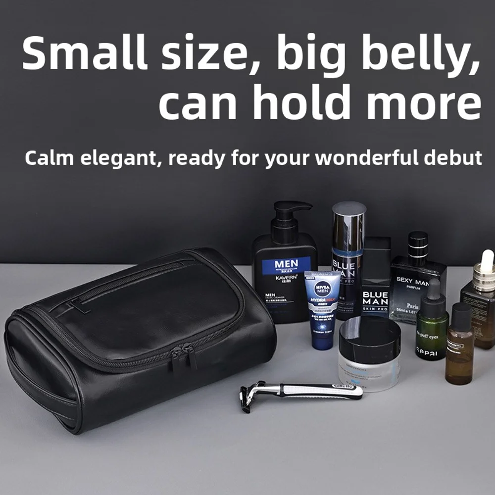 

New handheld PU men's makeup bag with high-end feel, large capacity waterproof and portable travel wash bag