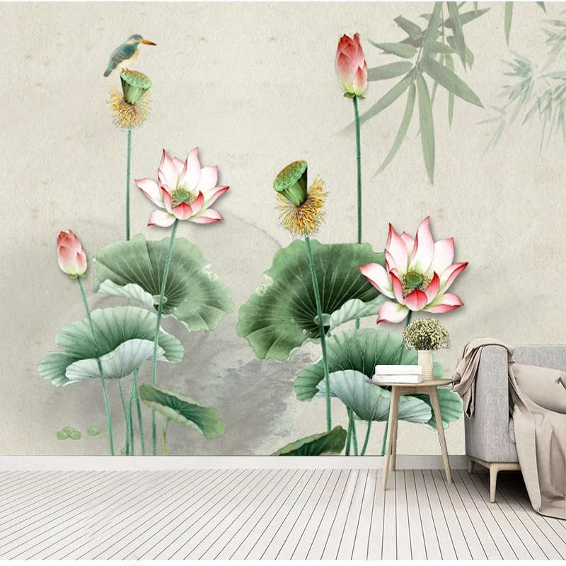 

Custom 3D Photo Wallpaper Chinese Pink Lotus Flower Scenery Mural Living Room Bedroom Kids Room Wall Papers Home Decor 3D Fresco