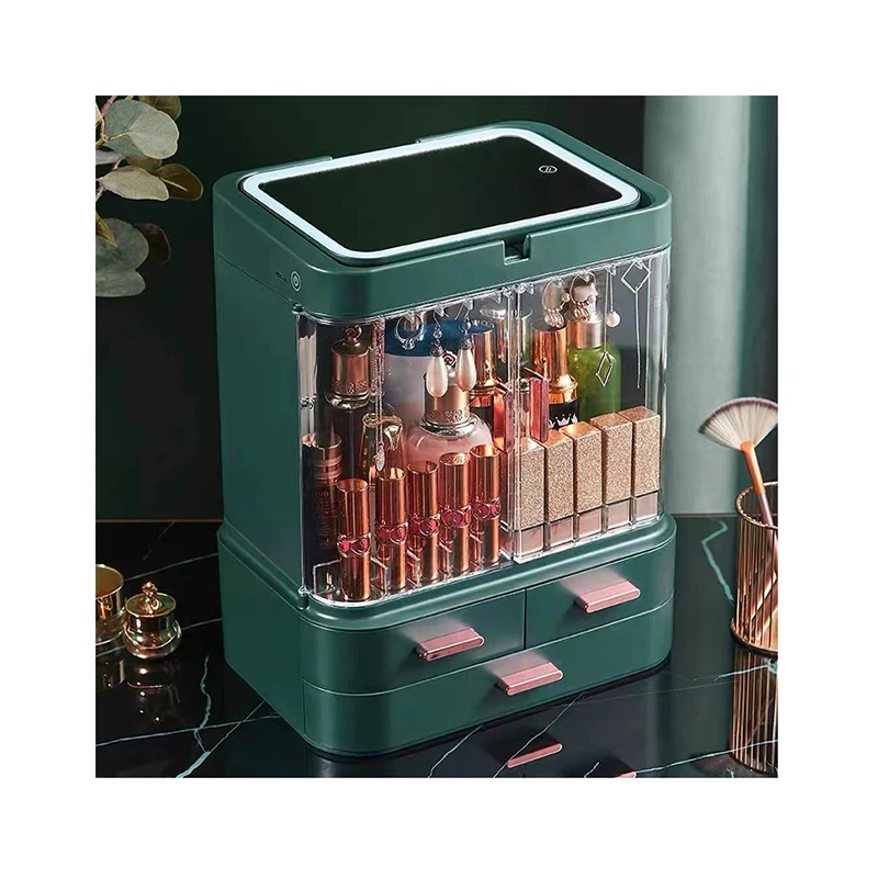 

Cosmetic Organizer with Drawers, Large Capacity, Dust and Waterproof, Makeup Storage Box with LED Mirror