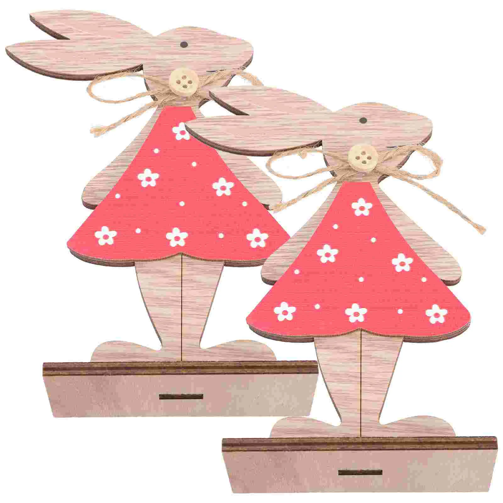 2 Pcs Easter Decorations Home Decorate Supplies Tabletop Centerpiece Wood Sign Wooden Rabbit Ornament