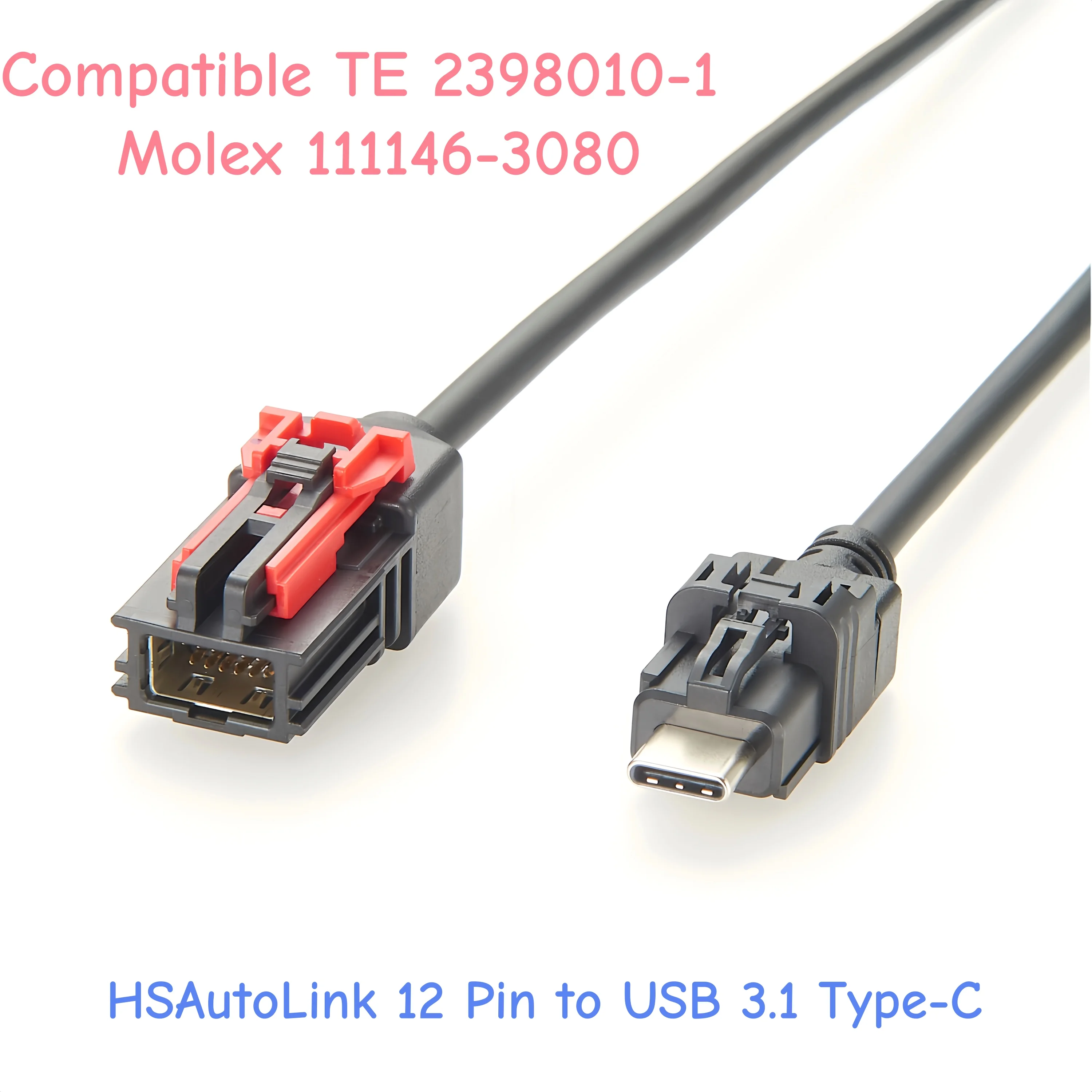 

HSAutoLink 12-контактный автомобильный высокоскоростной кабель USB 3.1 Type-C для передачи данных для камер ADAS, совместимый с Molex 111146-3080, TE 2398010-1