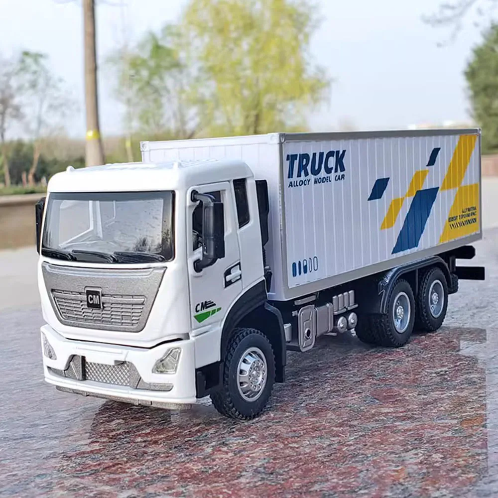 1:32 Container Transport Truck Alloy Diecast Model Toys Car Doors Opened Sound Light Pull Back Vehice Children's Puzzle Toy Gift