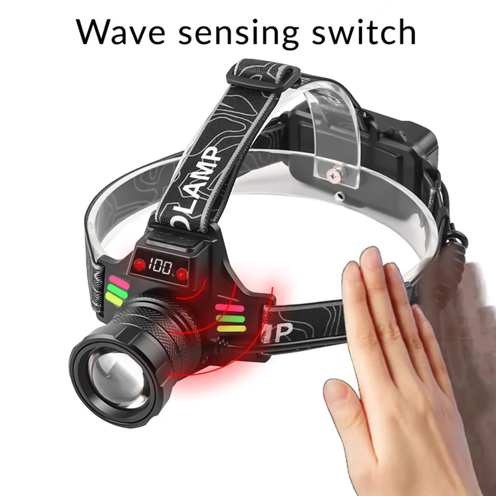 30W LED ไฟหน้า Super Bright Motion Sensor ไฟฉายกลางแจ้งจอแสดงผลไฟฉายไฟหน้าที่มีประสิทธิภาพสําหรับเดินป่าตกปลา