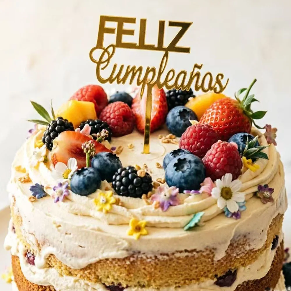 1-10PCS Acrylic Spanish Happy Birthday Cake Topper Feliz Cumpleanos Baking  Decoration Kids Party Favors Cupcake Toppers