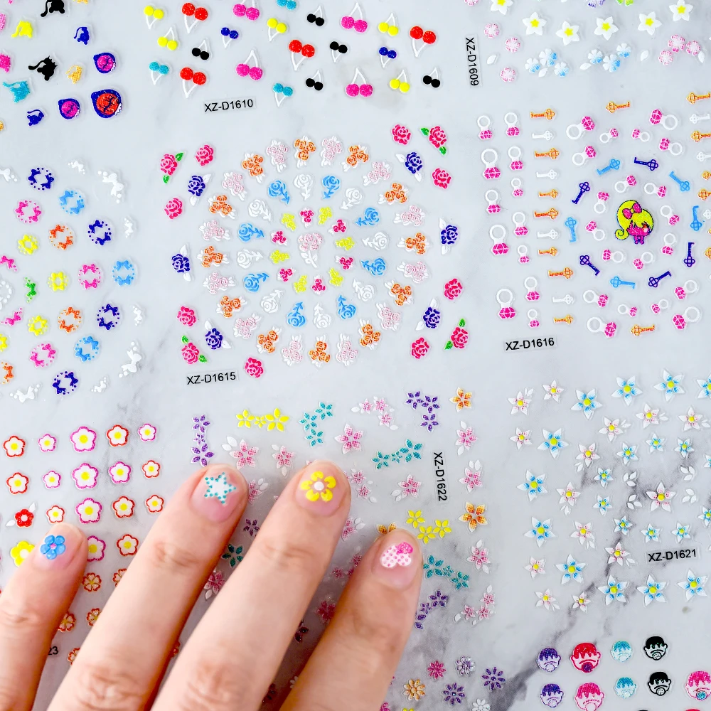 24/30pcs Coloful Mini Bloem Nail Art Stickers 3D Daisy/Lover Hart/Boog Nail Decals 5.5*6cm Zelfklevende Nail Art Decoraties