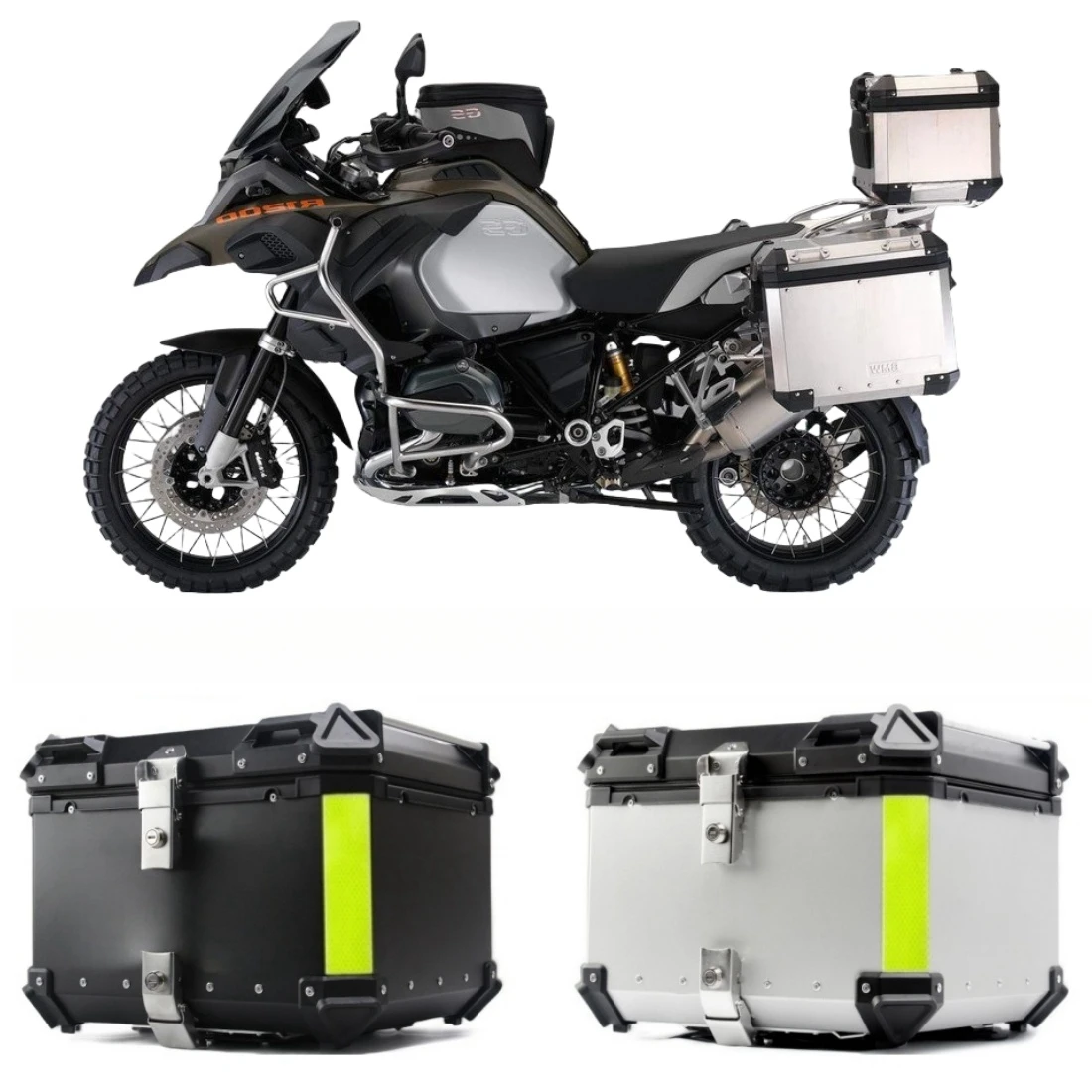 Universal Aluminum Alloy Motorcycle Top Box 55L Motorcycle Trunk Helmet Box Travel Waterproof Motorcycle Luggage Case Toolbox