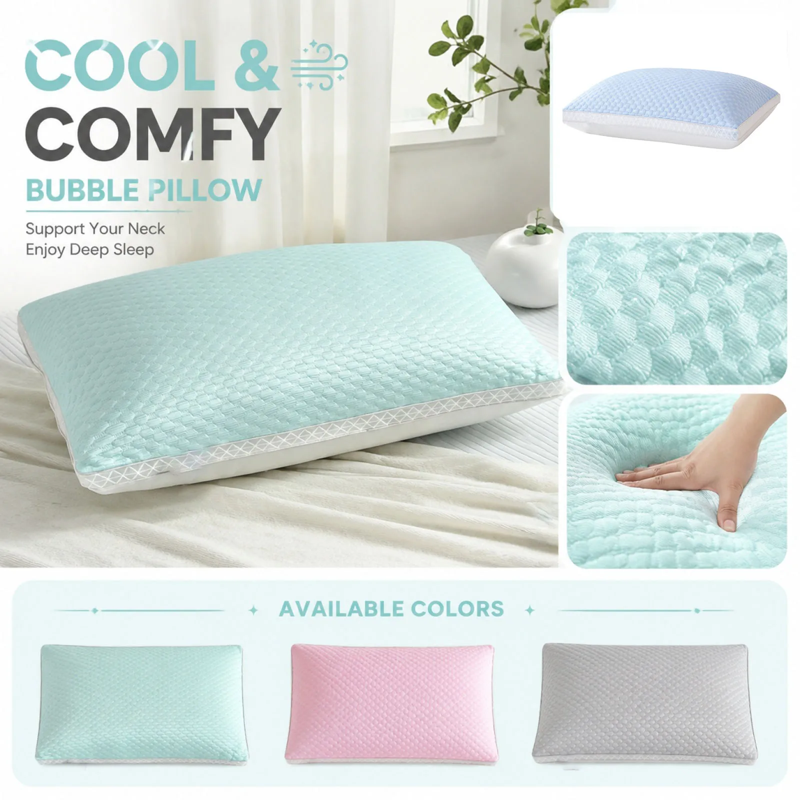 Ice Beans Massage Pillow Breathable Cervical Neck Support Washable Non-collapsible Pillow Core for Home Hotel and Dormitory