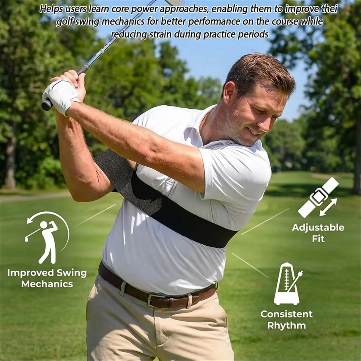 ABPF Golf Swing Trainer, Golf Training Aids for Swing Practice, Adjustable Swing Sync Golf Trainer with Arm Bands