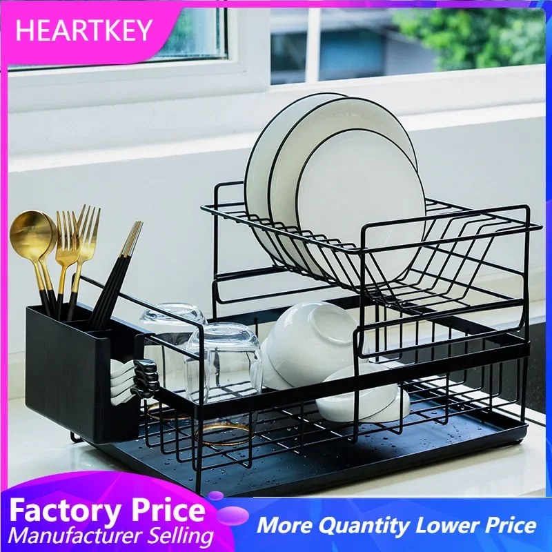 Multifunction Dish Rack Organizer with Drainboard Over Sink Kitchen Organizer Dinnerware Storage Drying Rack Drainer 2-Tier
