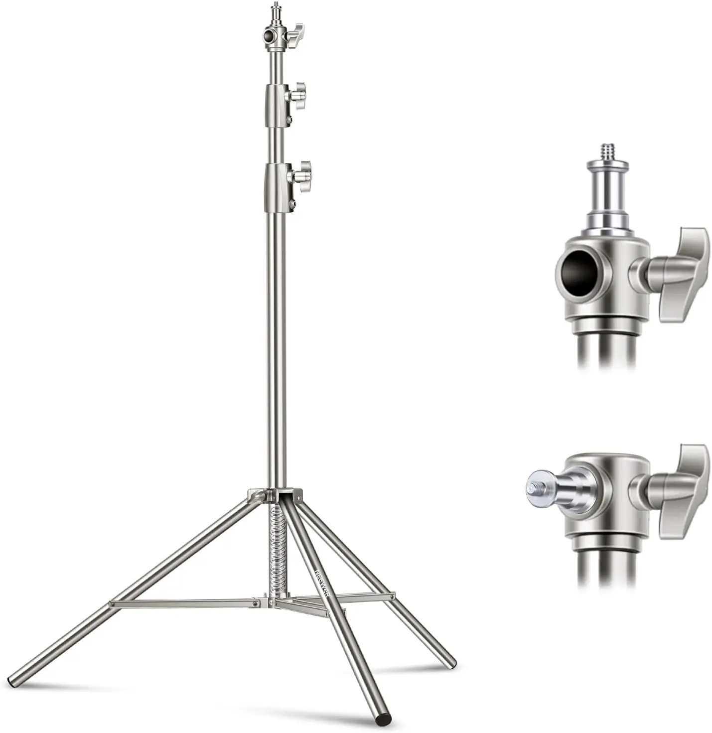

102"/2.6m Stainless Steel Light Stand, Spring Cu ioned Heavy Duty Photography Tripod Stand with 1/4” to 3/8” Universa