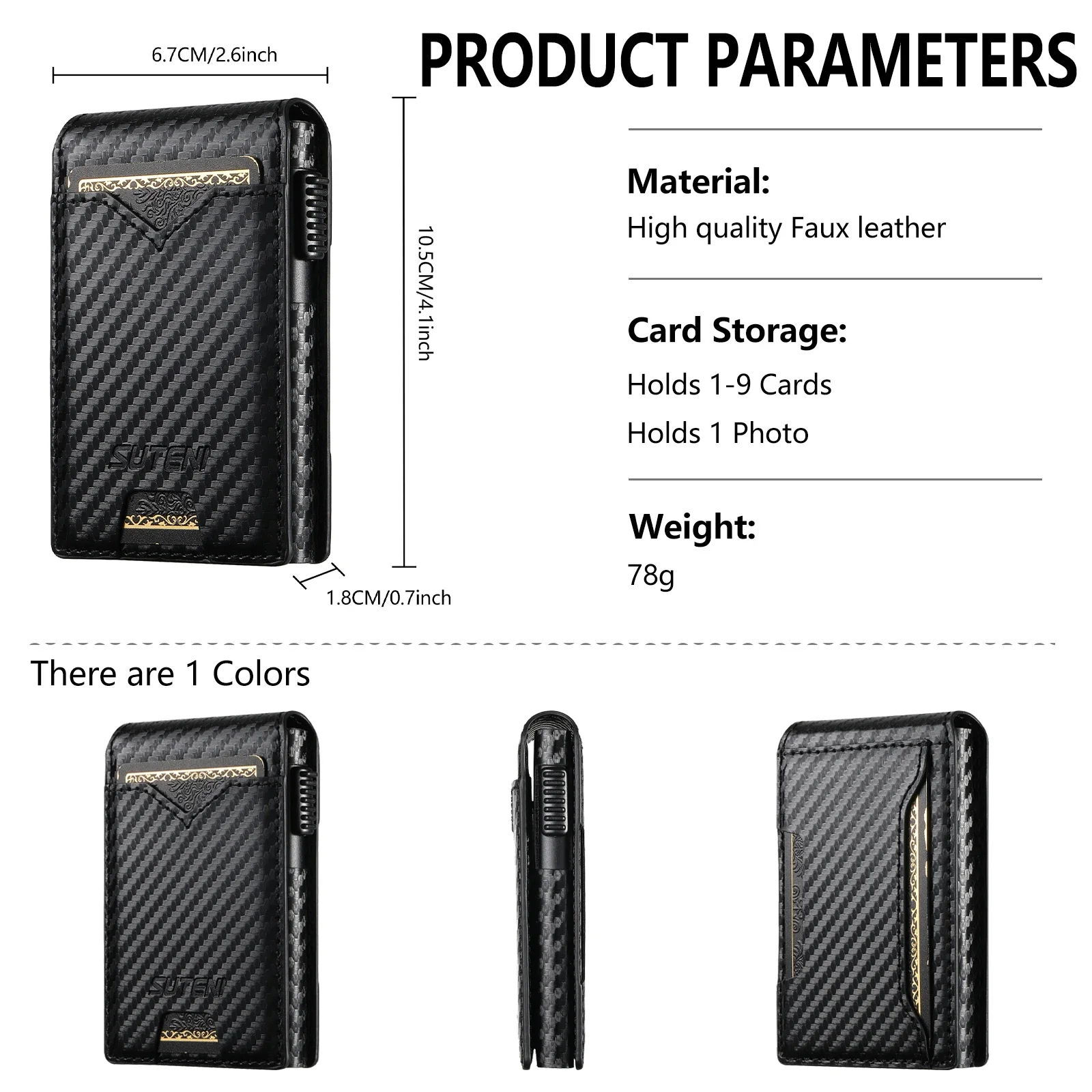 Luxury Business Sle Bla Faux Leather for Men Carbon Fibre Wallet for Iphone 17 Card Bag Pressing The Button Automatically Ejects