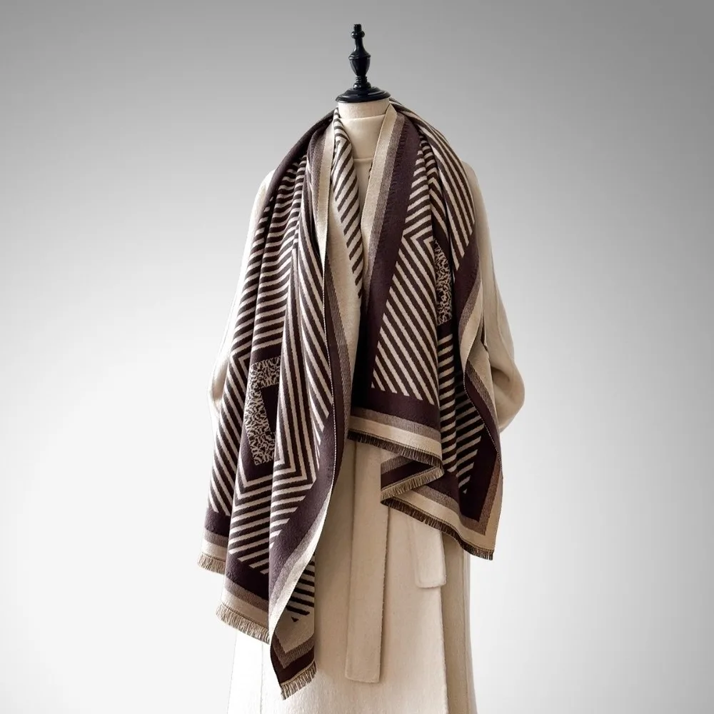 

Элегантный роскошный шарф из искусственного кашемира, двусторонние толстые шарфы-пончо, теплая ветрозащитная женская зимняя шаль, зимняя