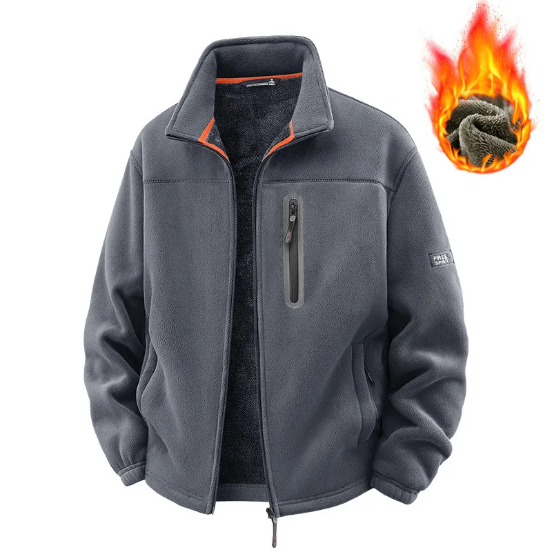 2025 Winter Men Coat Thicken Fleece Stand Collar Oversize Male Coat Long Sleeve Zipper Cold-proof Outdoor Sport Man Outerwear