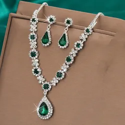 3PC Women's Trendy Copper Claw Chain Series Water Drop Gem Necklace Earrings Jewelry Set Wedding Banquet Party Holiday Gift