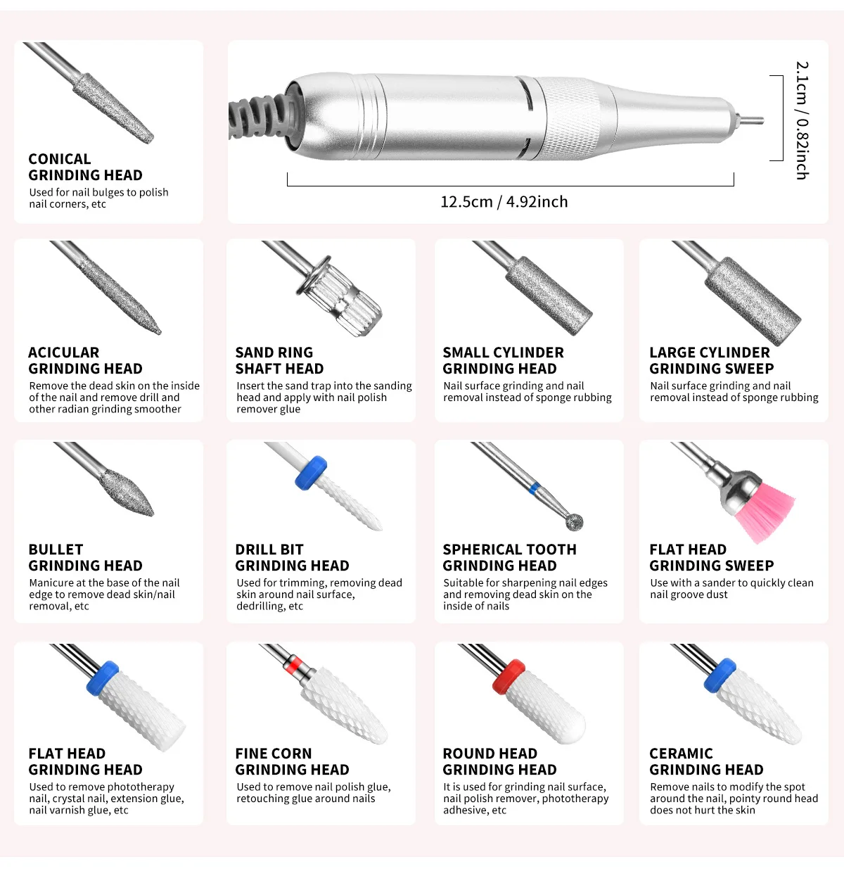 آلة حفر الأظافر القابلة لإعادة الشحن بقدرة 45000 دورة في الدقيقة مع قاعدة سطح المكتب، أظافر كهربائية محمولة احترافية لباديكير مبرد الأظافر
