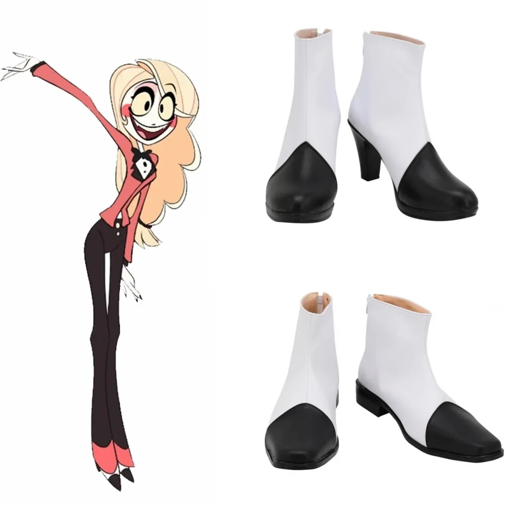Hazbin Charlie Cosplay Boots Hotel White Black Leather Shoes Custom Made Any Size Woman Anime Shoes New