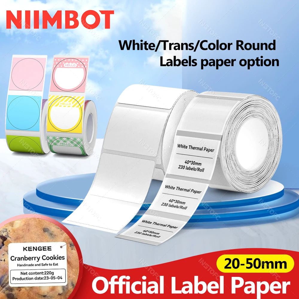 Niimbot Sticker Paper Roll For B21 B3S B1 B3S Thermal Printer White Transparent Round Square Label Jewelry Waterproof Anti-Oil