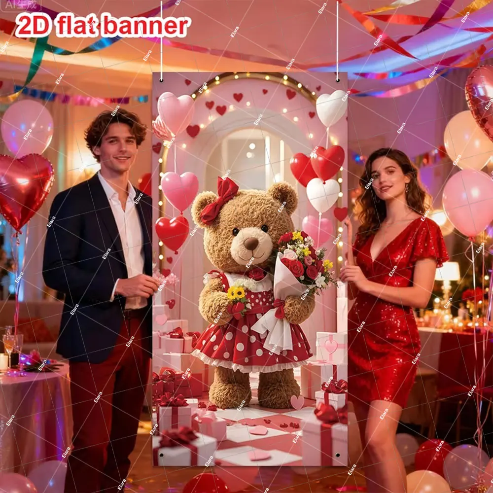 

Romantic Valentine's Day Party Porch Decoration Door Banner 14-Feb Teddy Bear Love Proposal anniversary Couple Celebration