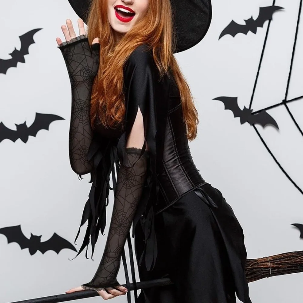 

Fashion Thin Halloween Gloves Gothic Long Spider Web Gloves Half-Finger Lolita Mesh Mitten Cosplay