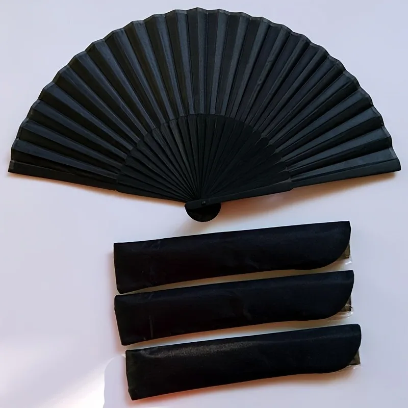 Traditional Handheld Folding Fan - Sleek Black Bamboo Crafted Manual Fan for Men, Portable Cultural Advertisement Fan with Uncha