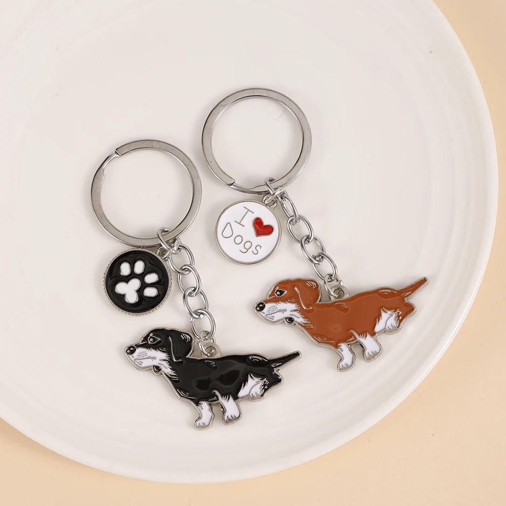 Hot Family Pet Memorial Keychain For Birthday Gift Dachshund I Love Dog Heart Paw Pendant Keyring Animal Accessory Boyfriend Gif