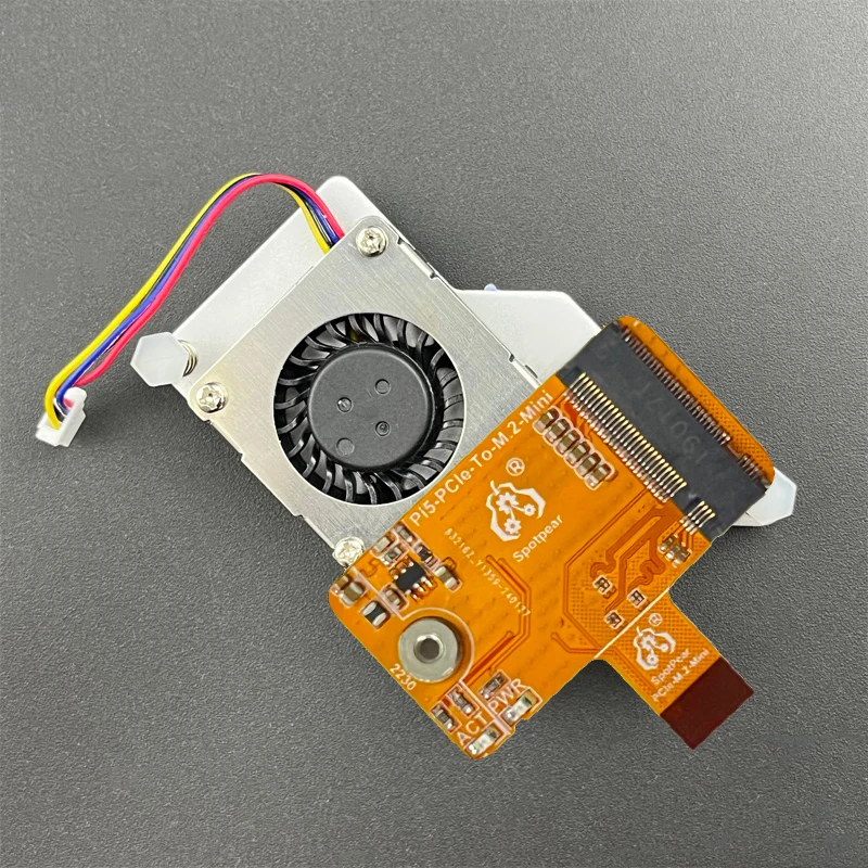 

One-Body Raspberry Pi 5 PCIe to M.2 NVMe SSD Mini Board HAT With Active Cooler Fan Integrated-FPC & Differential Matching Design