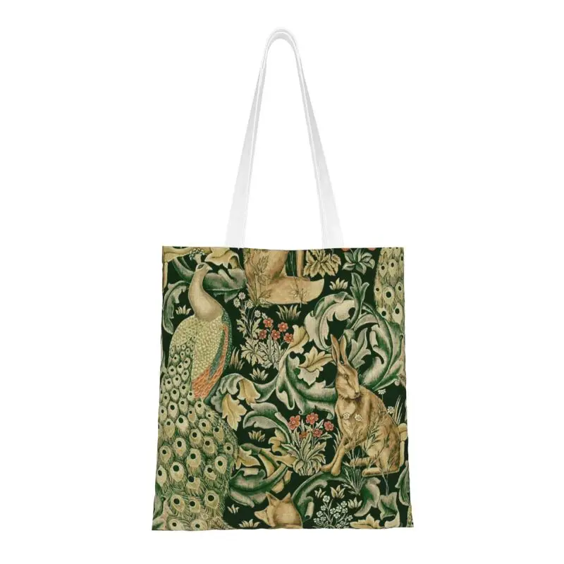 Peacocks And Fox By William Morris Shopping Tote Bag Forest Animals Textile Pattern Groceries Canvas Shopper Shoulder Bag