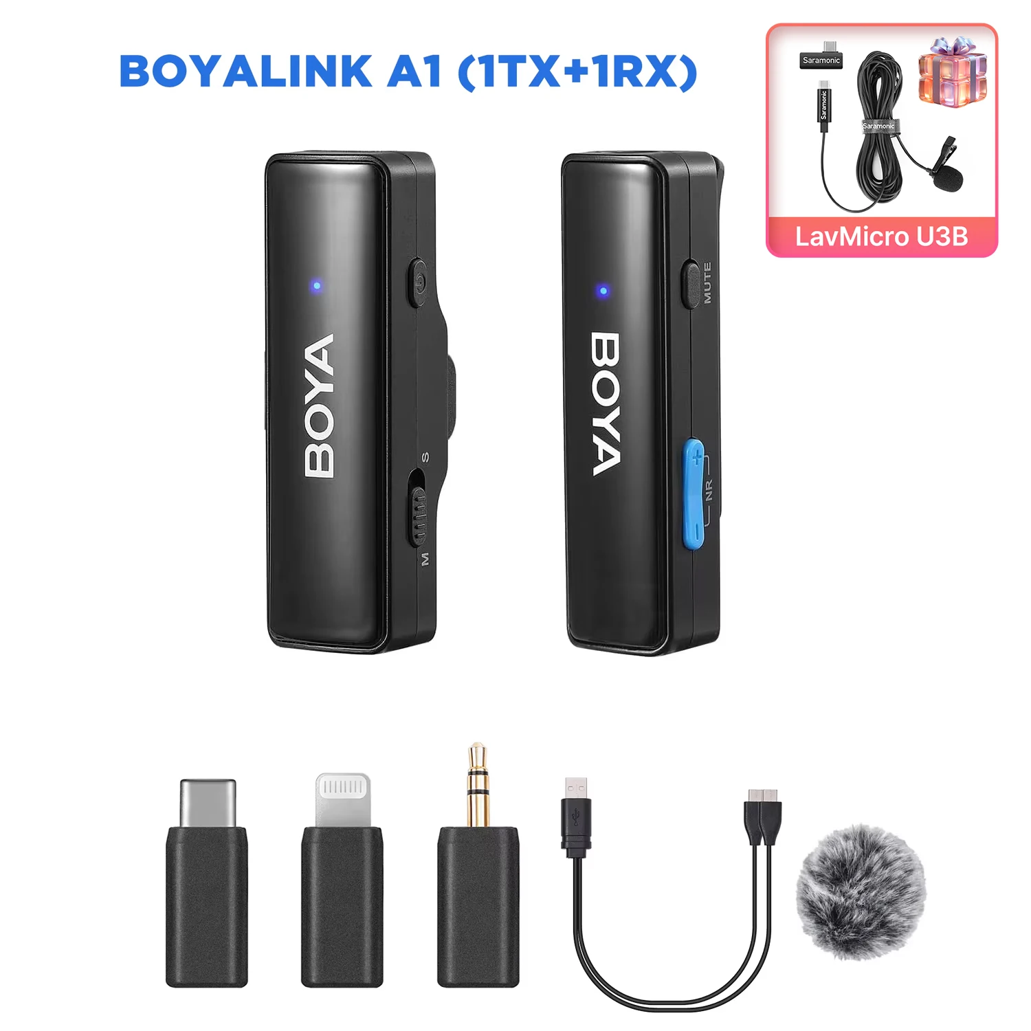 BOYA BOYALINK A Wireless Lavalier Microphone for iPhone iPad Android Phones Type C DSLR Camera Youtube Live Streaming Recording