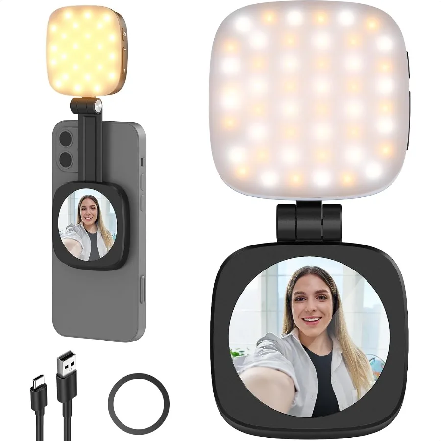 

NEEWER BASICS Magnetic Selfie Light Compatible with MagSafe iPhoneCRI95 700lx 0. Folding LED Phone Fill Ring Lighting with Mirr