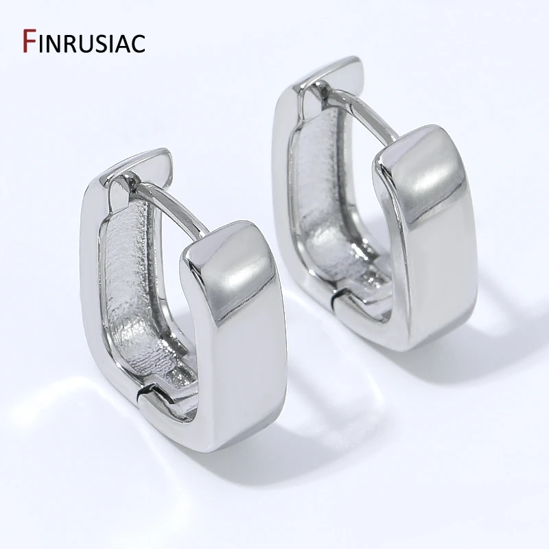 Trendy Rhodium Plated Brass U-Shape Huggies,Geometric Square Hoop Earrings,Chic Minimalist Ear Jewelry Gift for Women