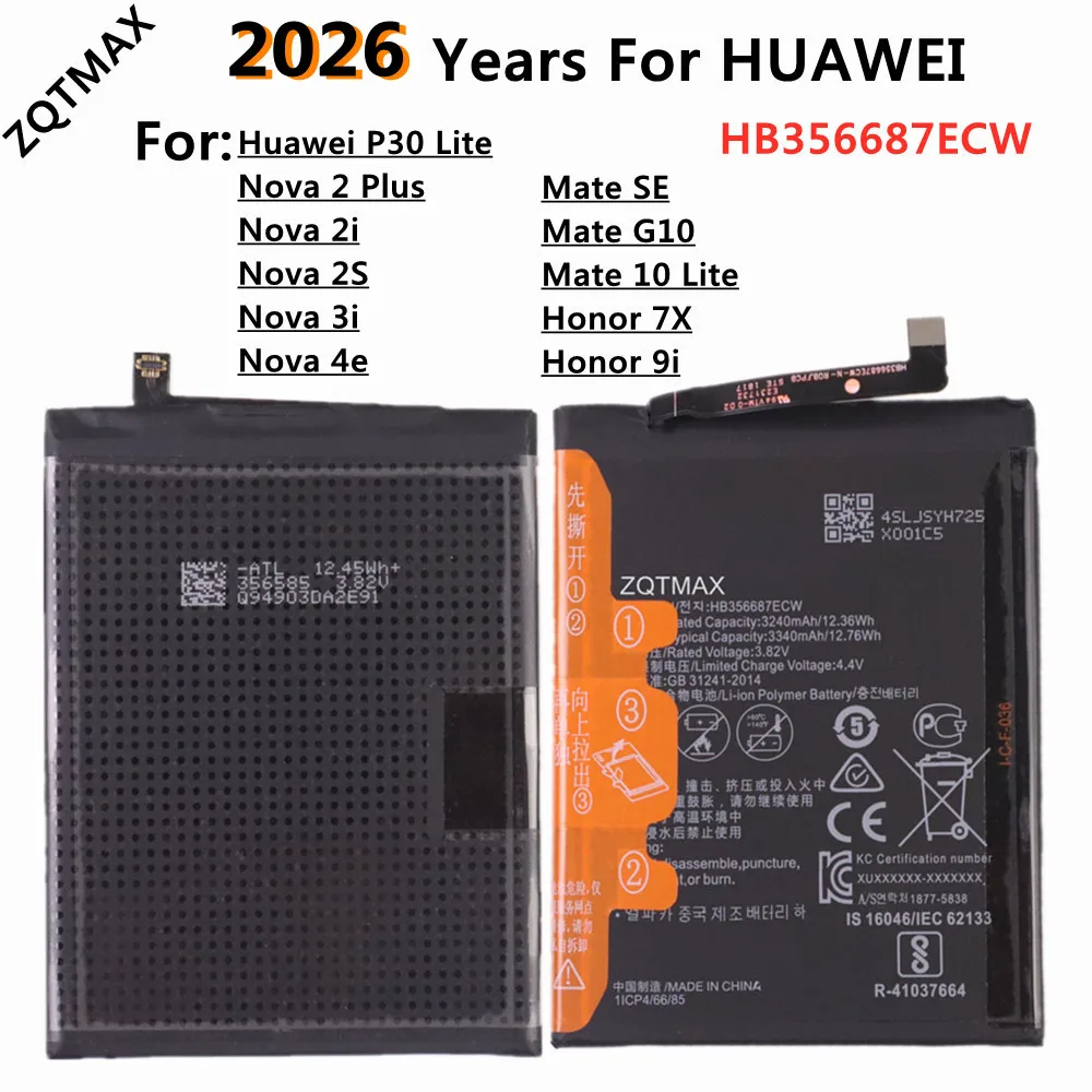 Batería de teléfono HB356687ECW de 3340mAh para Huawei Nova 2 plus 2i 3i 4e, para Huawei P30 Lite G10 / Mate 10 Lite / Honor 7x 9i 20S