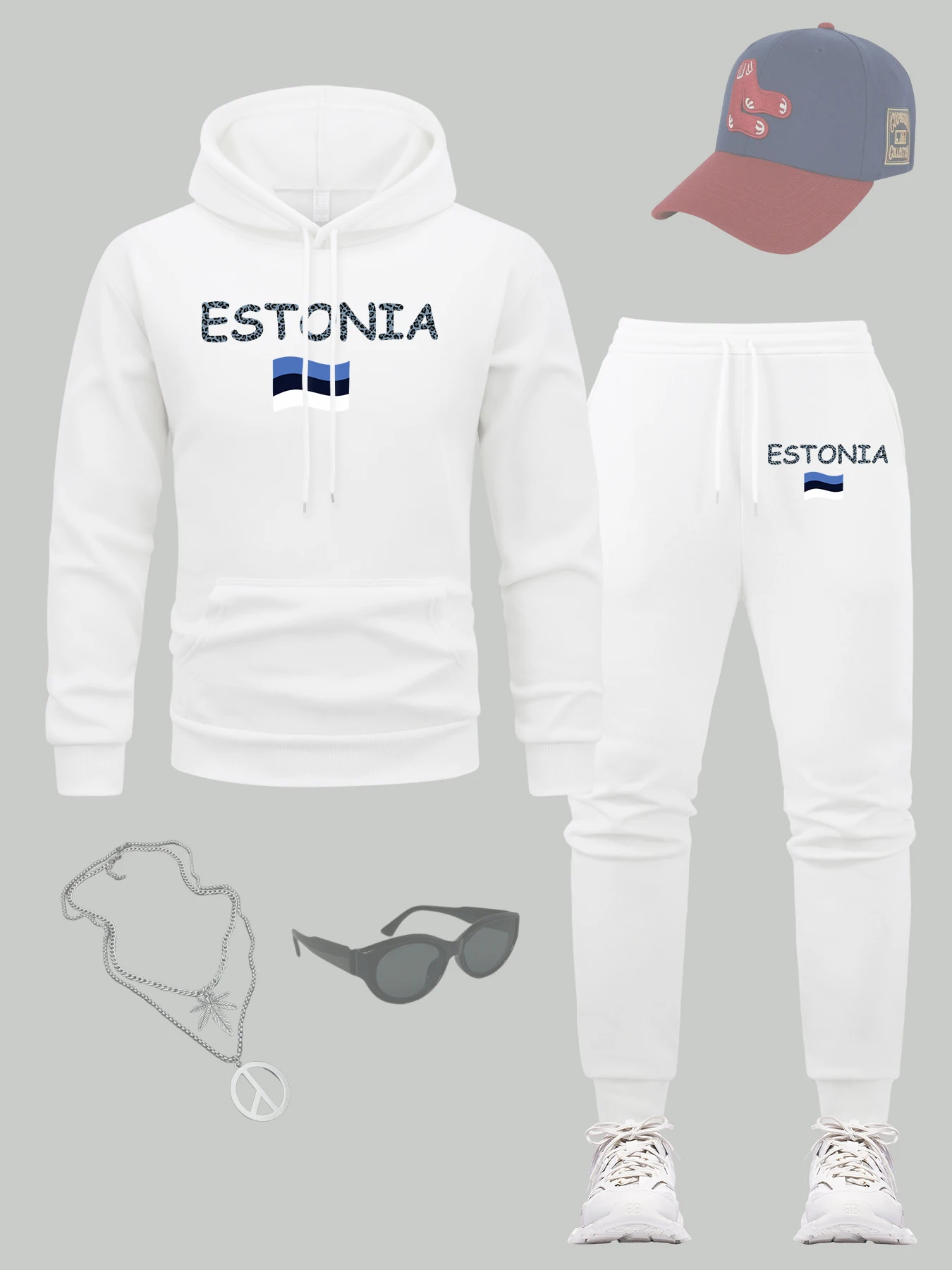 

Estonia City Art Letter Print Men Hoodie Set Loose Autumn Pullover Casual Fleece Hoody Pocket Comfortable Sweatpant Sets