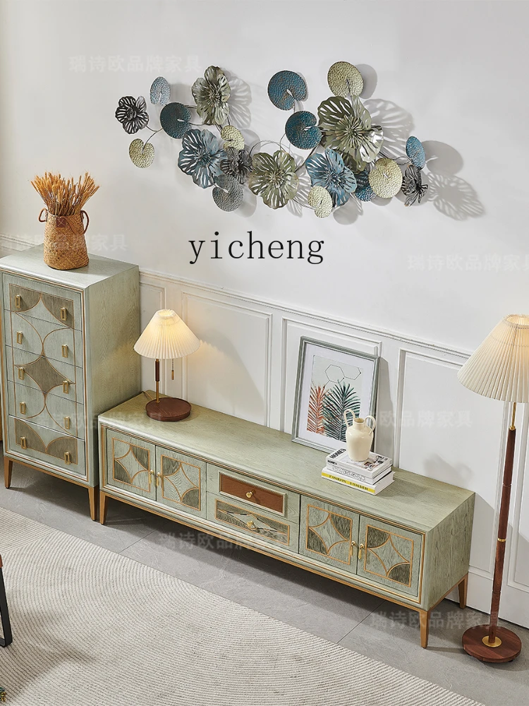 

XL American Light Luxury TV Cabinet Storage Locker Integrated Solid Wood Living Room Home