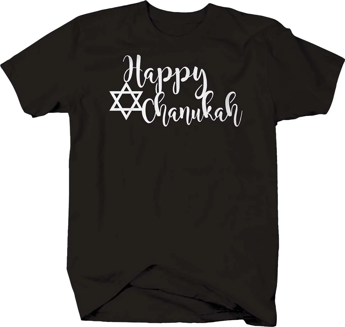 Happy Chanukah Cursive Judaism Holiday Religion Star of David T-Shirt. Summer Cotton Short Sleeve O-Neck Mens T Shirt New S-3XL