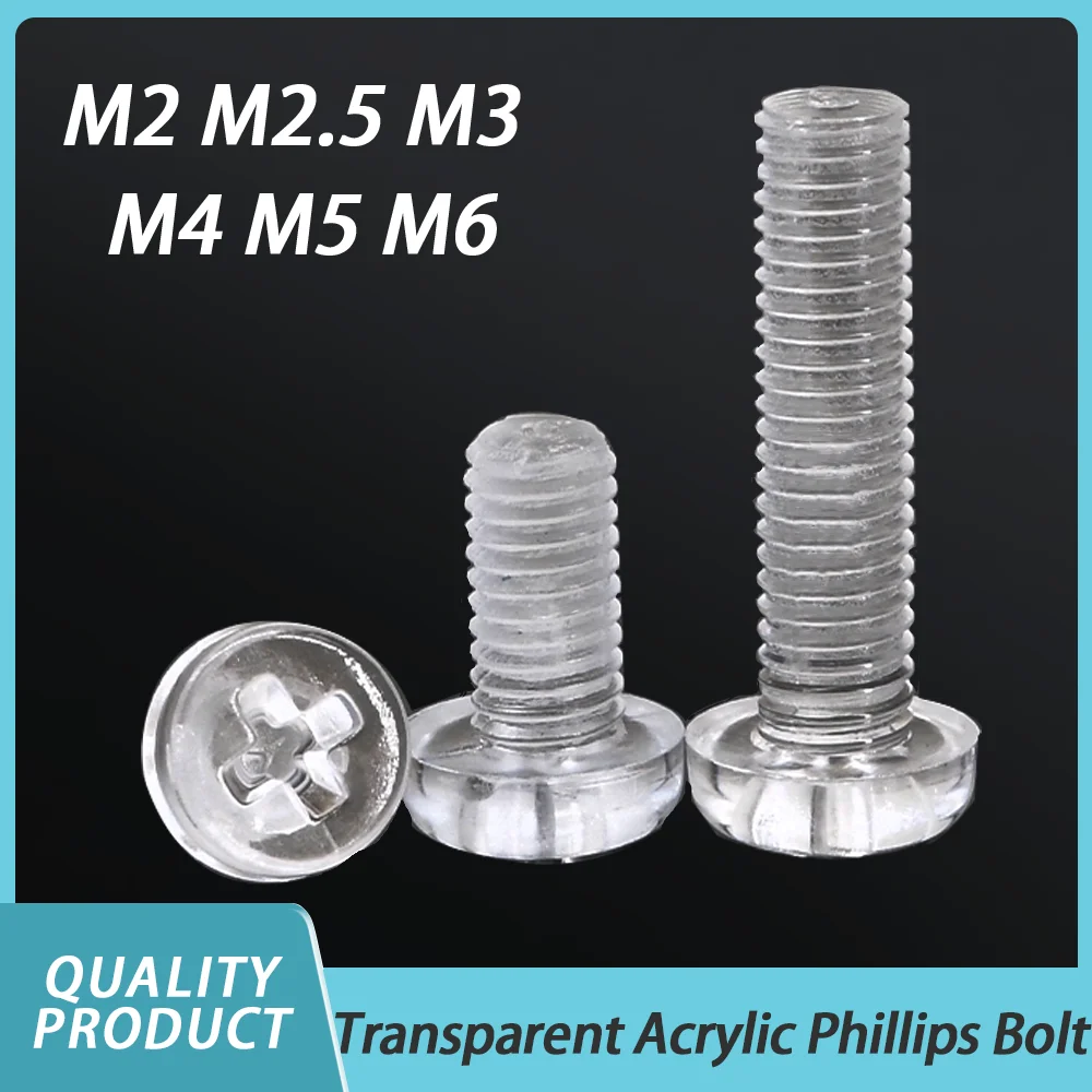 20/50/100/200PCS Transparent Acrylic Phillips Bolt M2 M2.5 M3 M4 M5 M6 Cross Round Head PC Clear Bolts Pan Hand Tighten Screw