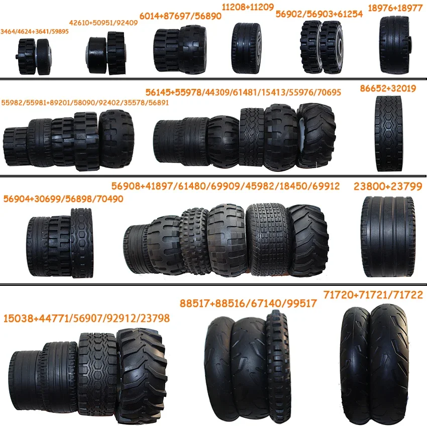 Technical Tire Wheel Car Truck Wheels Hub Bricks MOC Motorcycle Tyre & Rim Building Blocks 56145 44309 86652 32019 15038 23798